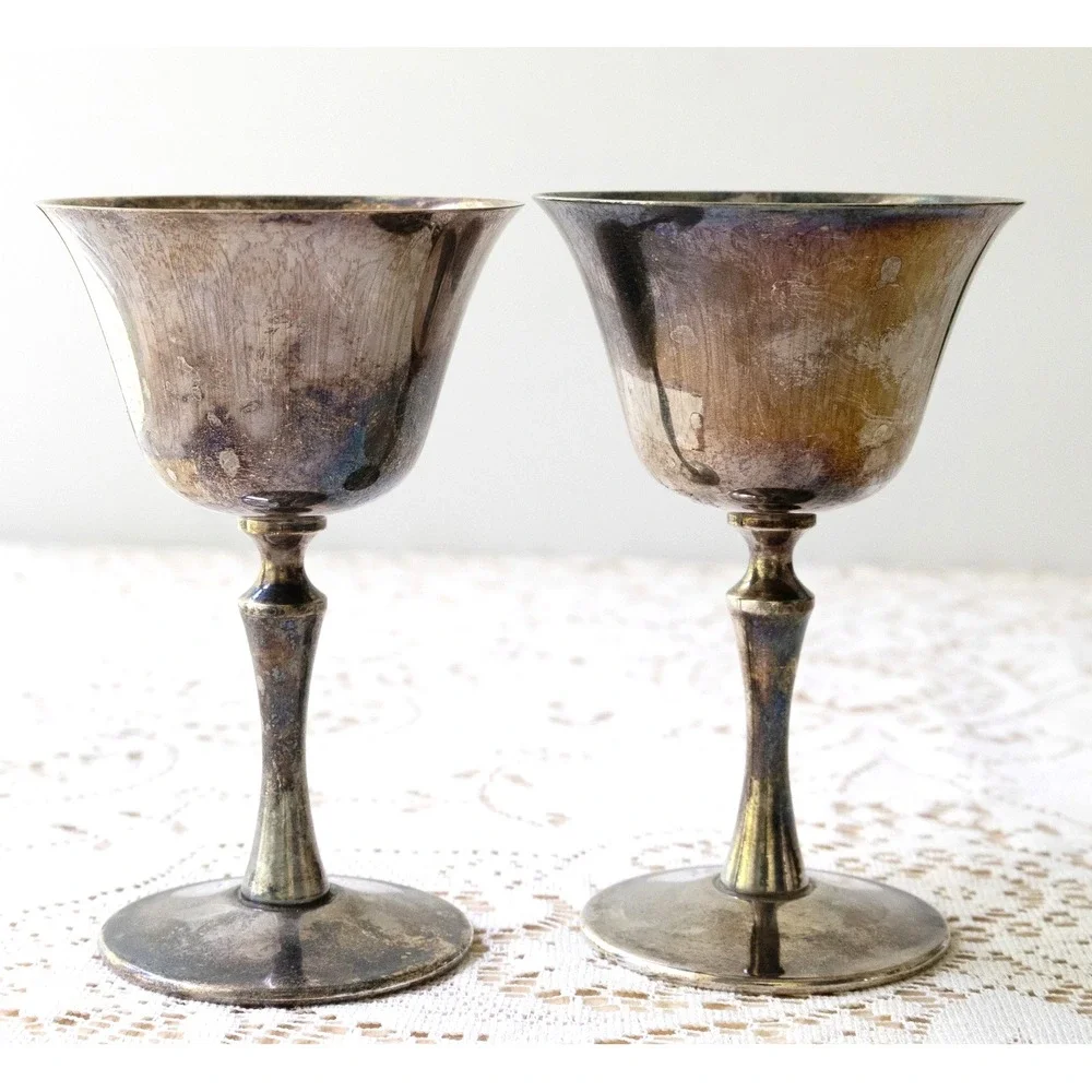 E.L. Delberti Vintage Silver Plated Wine Goblets Set Of Two